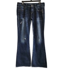 Silver Jeans Eden Women Sz  30X33 Jeans Dark Wash Distressed Denim Blue